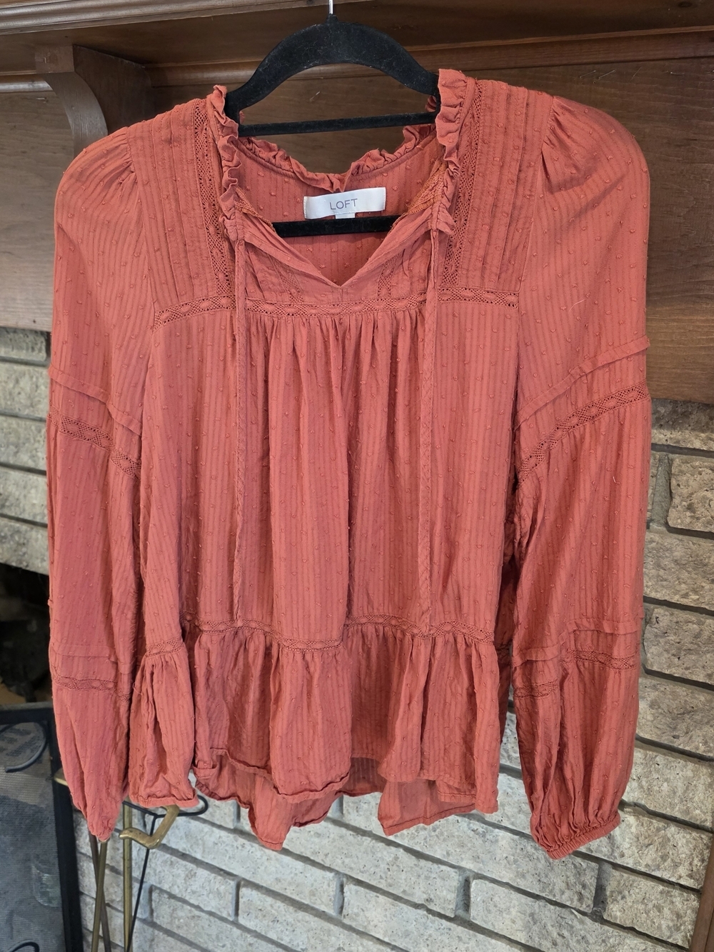 LOFT Women's Rust Ruffled Peasant Blouse - Picture 2 of 7